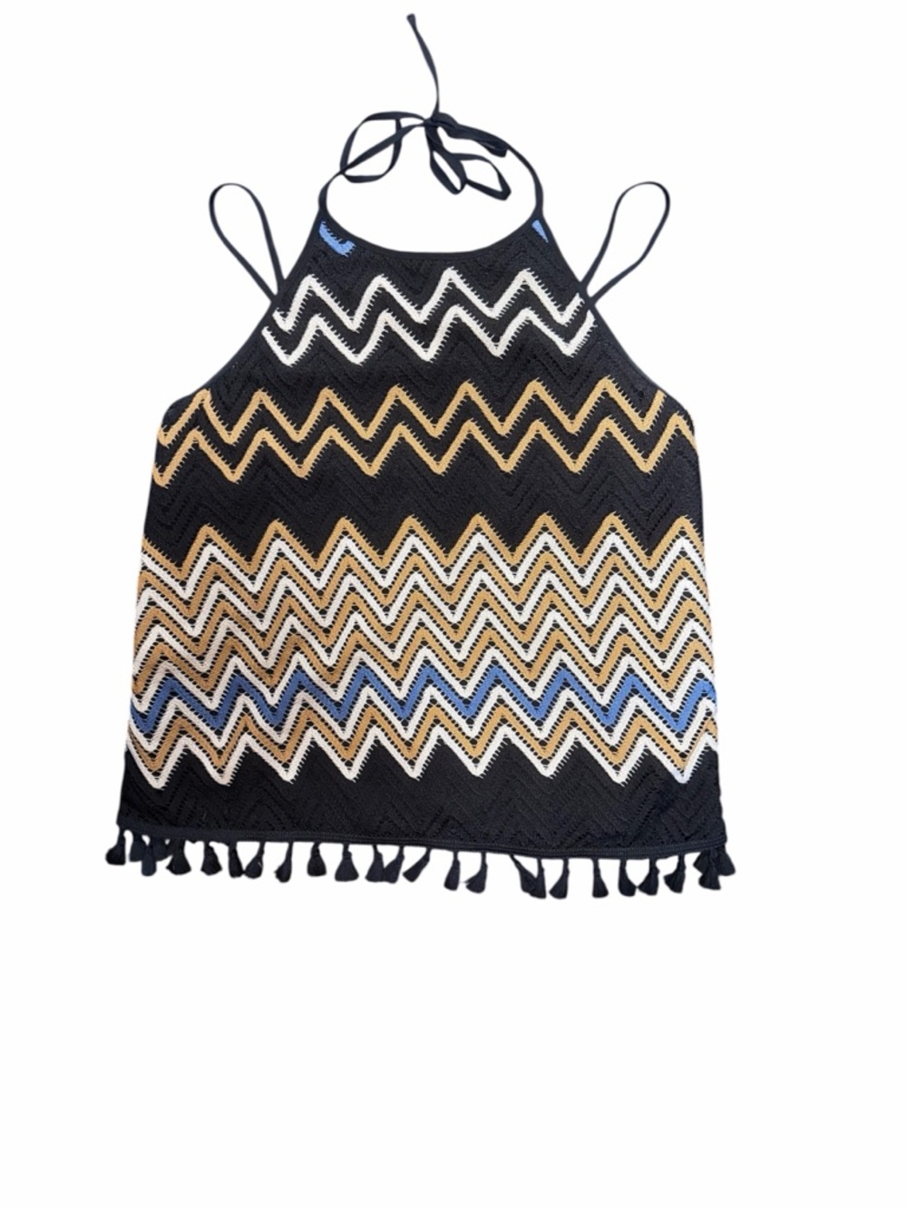Laundry By Shelli Segal Zigzag Tassel Hem Strappy Women's Tank Top Halter Size S - Picture 2 of 7